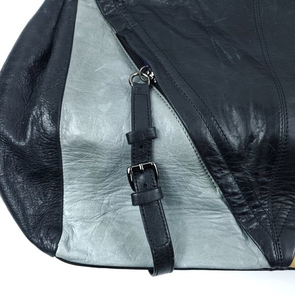 Isabella Fiore Colorblock Black Gray Leather Bag - Picture 3 of 8